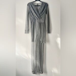 Sheng Fan Elegant Sheer Gray Jumpsuit